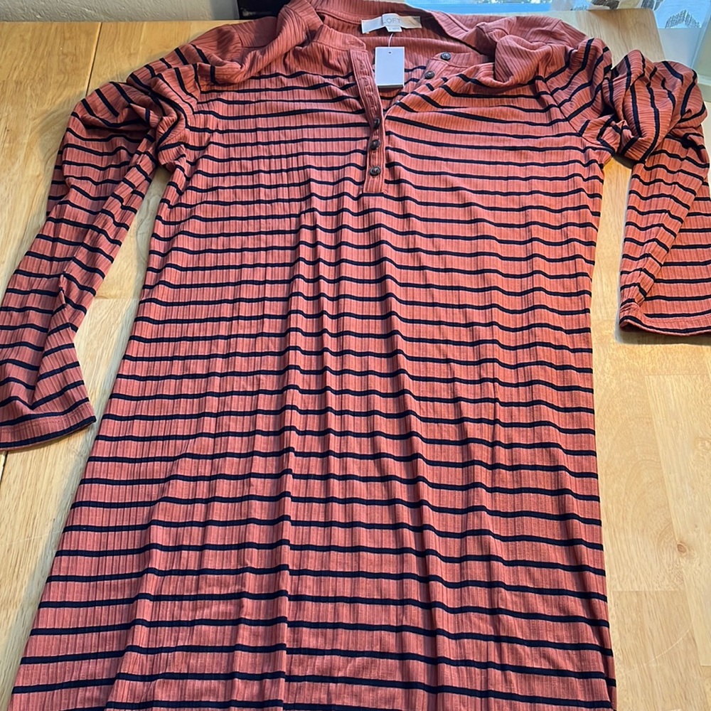 MIDI length ribbed Henley striped dress